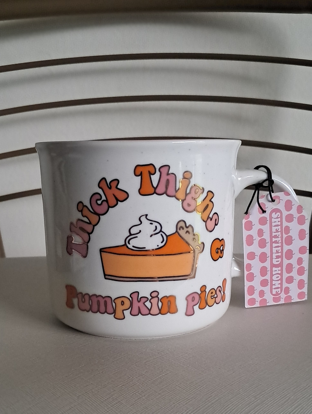 Sheffield Home White Mug with Pumpkin Pie Graphic
